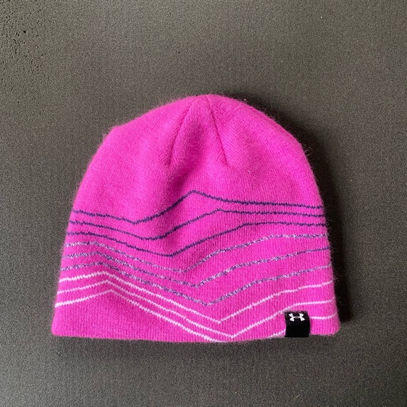 Youth Pink Under Armour Beanie with Line Design - Picture 2 of 8